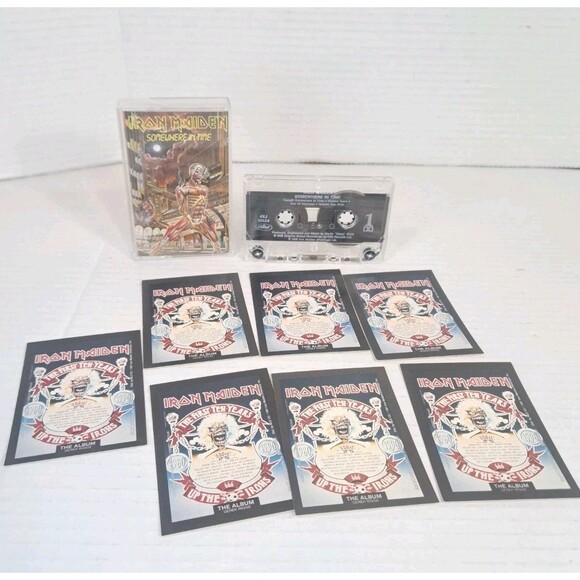 Iron Maiden Somewhere in Time 1986 Cassette Tape + 7 Collectible Trading Cards - Picture 1 of 4